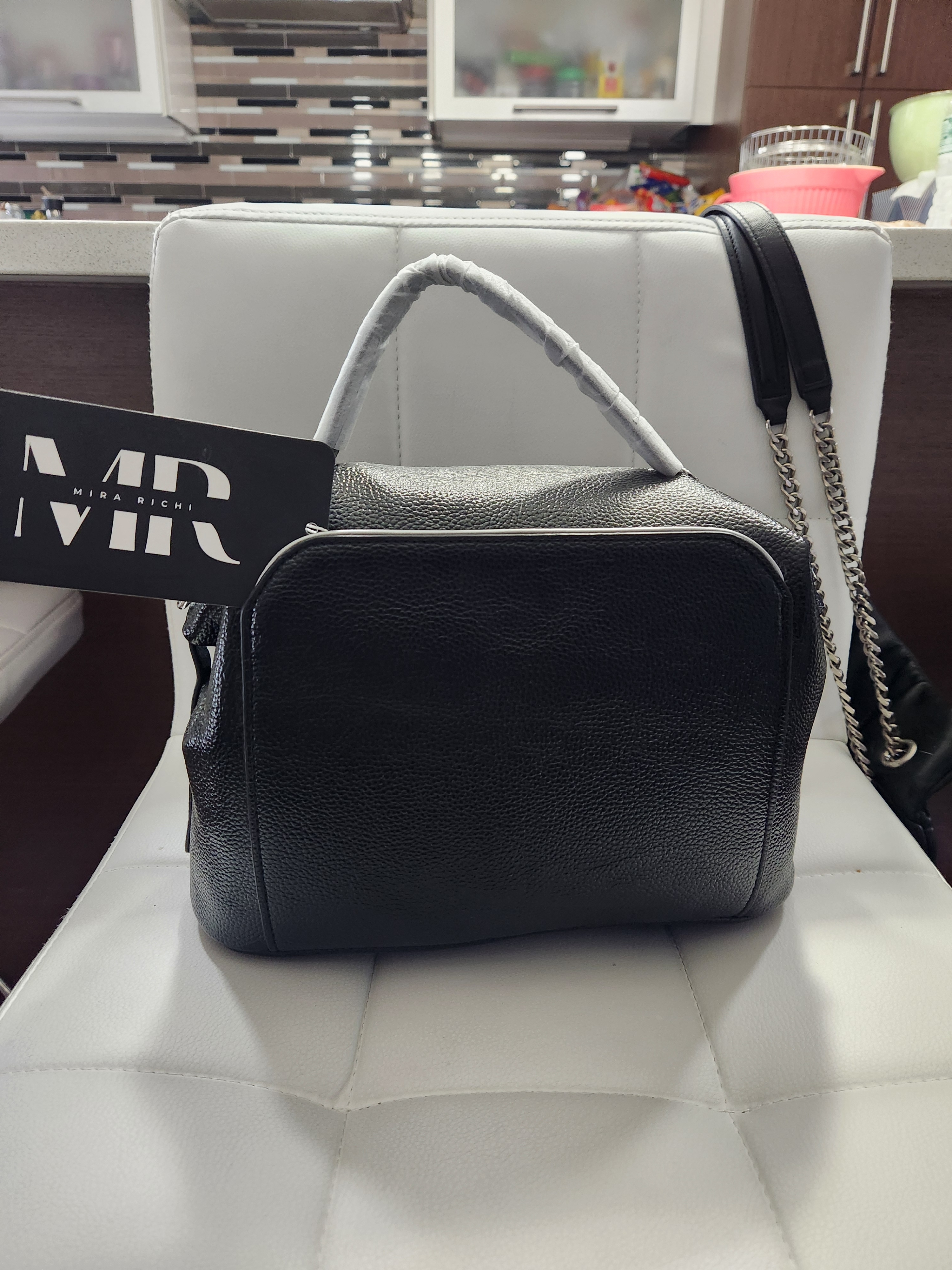 Black Leather Satchel With Top Handle